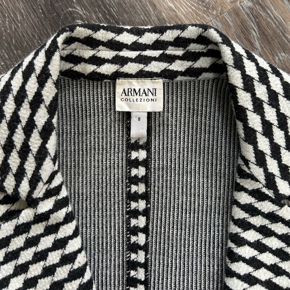 Vintage Armani Collezioni Black and White Geometric Knit Jacket Size 8 - Picture 2 of 4